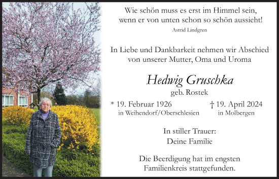 Anzeige von Hedwig Gruschka von OM-Medien