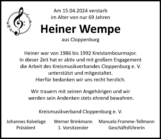 Anzeige von Heiner Wempe von OM-Medien