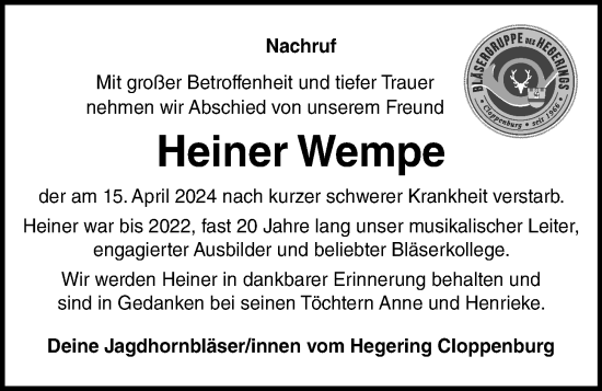 Anzeige von Heiner Wempe von OM-Medien