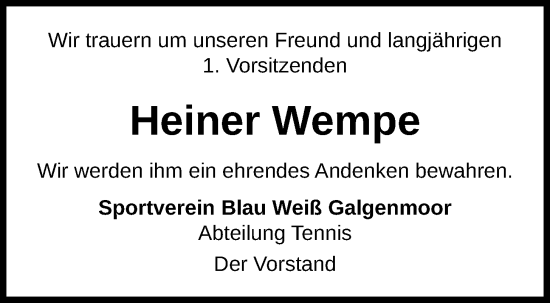 Anzeige von Heiner Wempe von OM-Medien