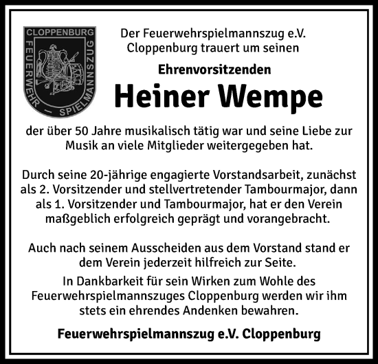 Anzeige von Heiner Wempe von OM-Medien