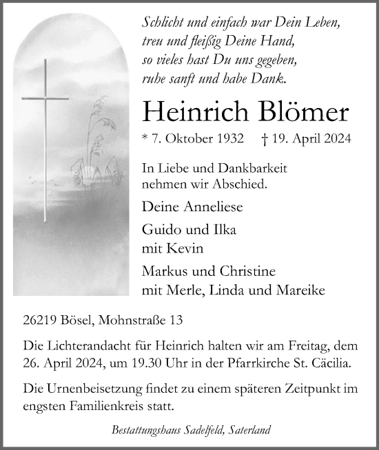 Anzeige von Heinrich Blömer von OM-Medien