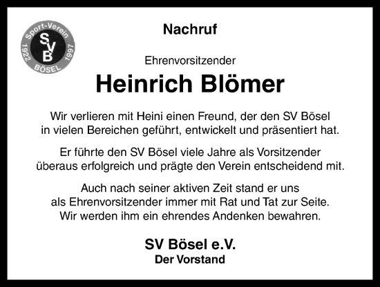 Anzeige von Heinrich Blömer von OM-Medien