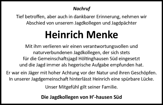 Anzeige von Heinrich Menke von OM-Medien