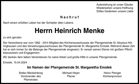 Anzeige von Heinrich Menke von OM-Medien