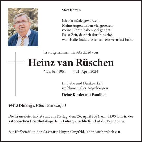 Anzeige von Heinz van Rüschen von OM-Medien