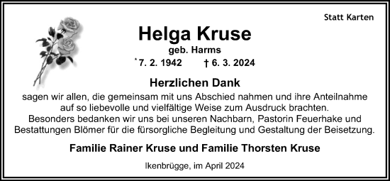 Anzeige von Helga Kruse von OM-Medien