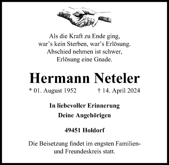 Anzeige von Hermann Neteler von OM-Medien