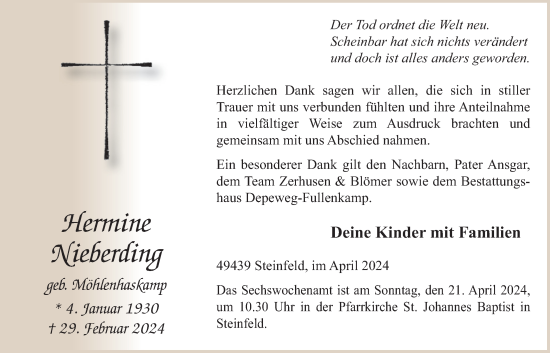Anzeige von Hermine Nieberding von OM-Medien
