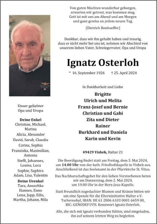 Anzeige von Ignatz Osterloh von OM-Medien