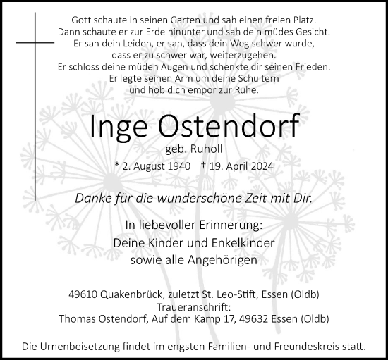 Anzeige von Inge Ostendorf von OM-Medien