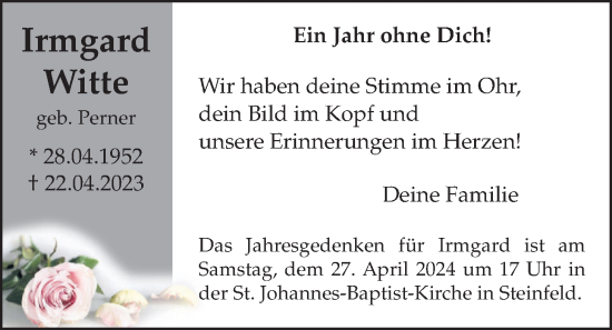 Anzeige von Irmgard Witte von OM-Medien
