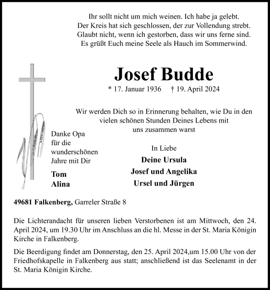 Anzeige von Josef Budde von OM-Medien