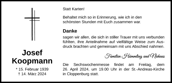 Anzeige von Josef Koopmann von OM-Medien