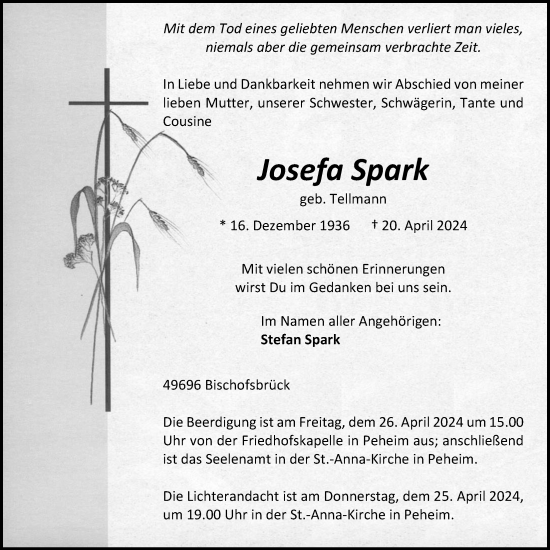 Anzeige von Josefa Spark von OM-Medien