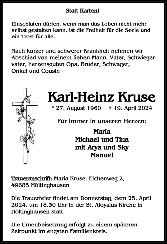 Anzeige von Karl-Heinz Kruse von OM-Medien