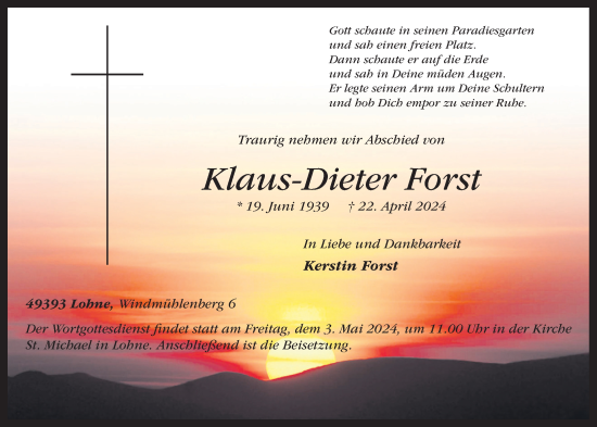 Anzeige von Klaus-Dieter Forst von OM-Medien