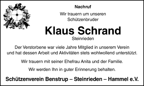 Anzeige von Klaus Schrand von OM-Medien