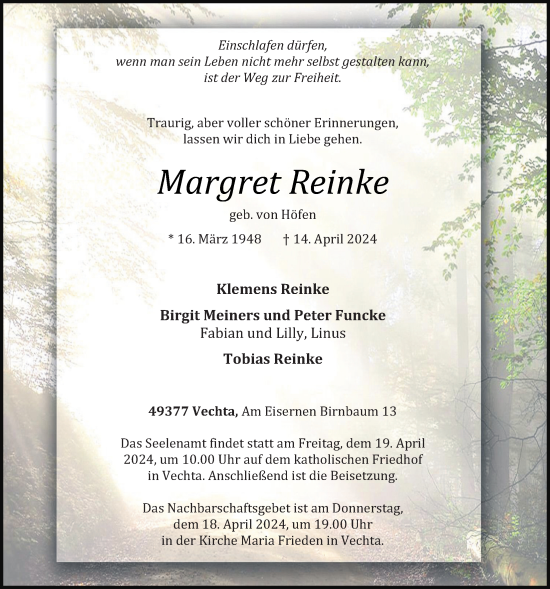 Anzeige von Margret Reinke von OM-Medien