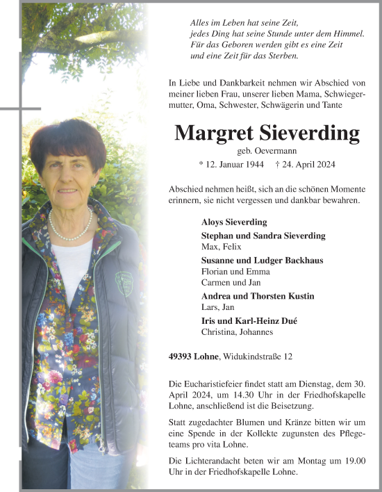 Anzeige von Margret Sieverding von OM-Medien