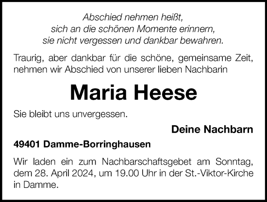 Anzeige von Maria Heese von OM-Medien