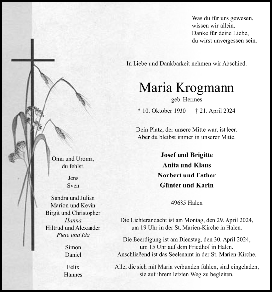 Anzeige von Maria Krogmann von OM-Medien