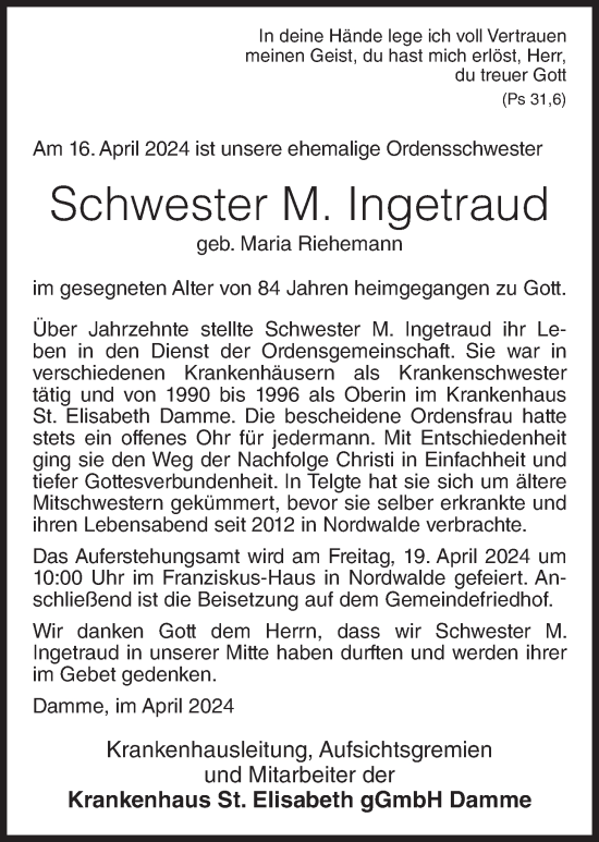 Anzeige von Maria Riehemann von OM-Medien