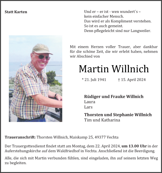 Anzeige von Martin Willnich von OM-Medien