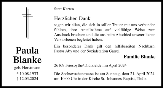 Anzeige von Paula Blanke von OM-Medien