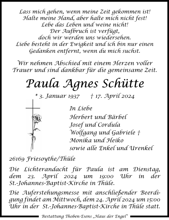 Anzeige von Paula Agnes Schütte von OM-Medien