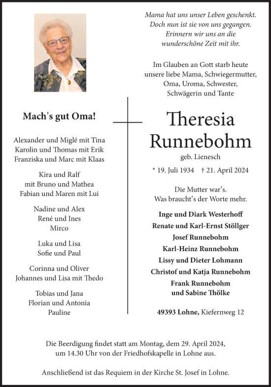 Anzeige von Theresia Runnebohm von OM-Medien