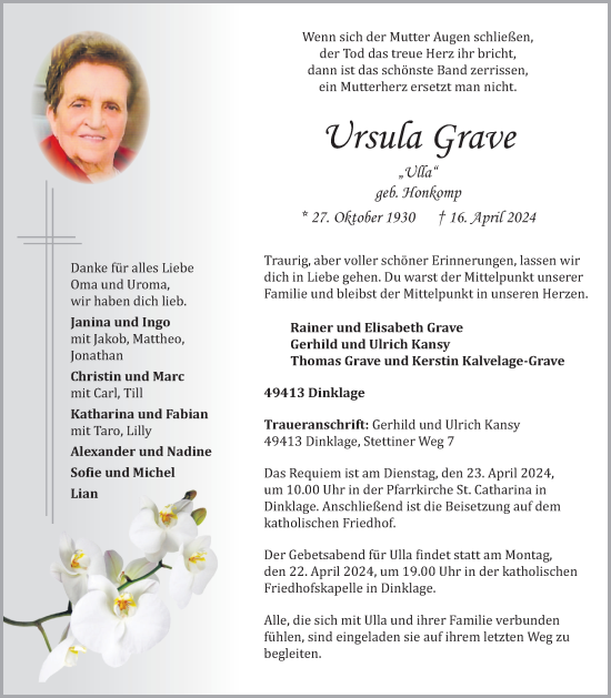 Anzeige von Ursula Grave von OM-Medien