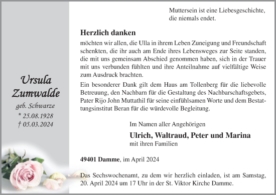 Anzeige von Ursula Zumwalde von OM-Medien