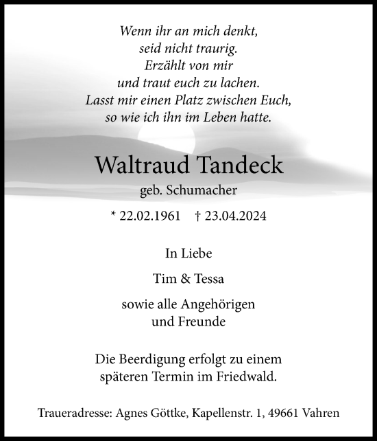 Anzeige von Waltraud Tandeck von OM-Medien