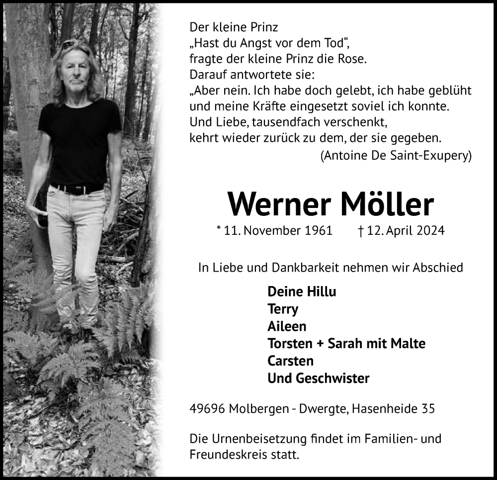  Traueranzeige für Werner Möller vom 17.04.2024 aus OM-Medien