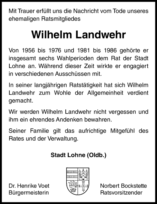 Anzeige von Wilhelm Landwehr von OM-Medien