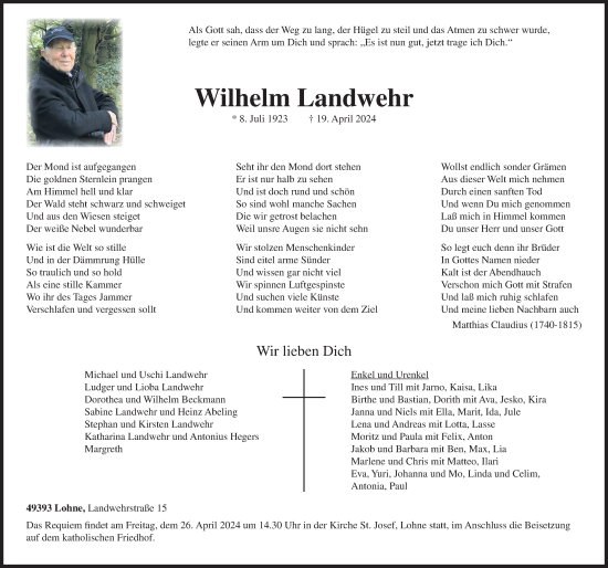 Anzeige von Wilhelm Landwehr von OM-Medien