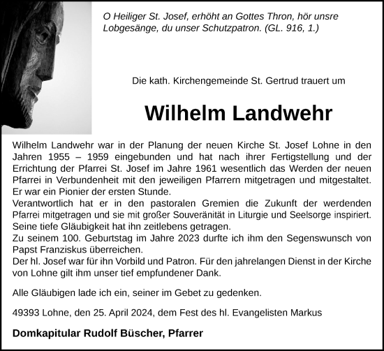 Anzeige von Wilhelm Landwehr von OM-Medien