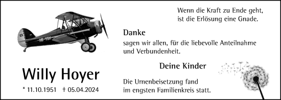 Anzeige von Willy Hoyer von OM-Medien