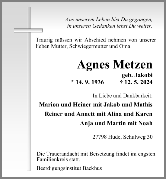 Anzeige von Agnes Metzen von OM-Medien