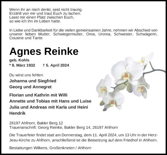 Anzeige von Agnes Reinke von OM-Medien