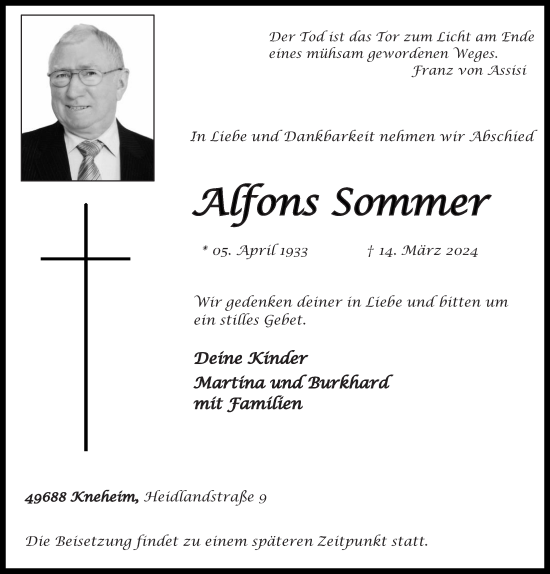 Anzeige von Alfons Sommer von OM-Medien