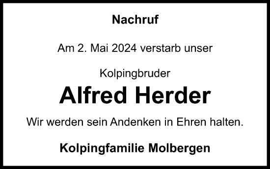 Anzeige von Alfred Herder von OM-Medien