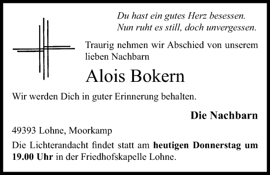 Anzeige von Alois Bokern von OM-Medien