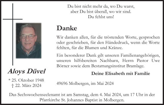 Anzeige von Aloys Düvel von OM-Medien