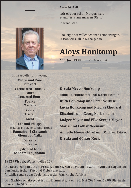 Anzeige von Aloys Honkomp von OM-Medien