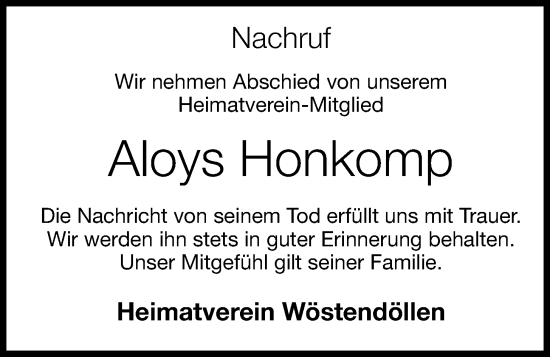 Anzeige von Aloys Honkomp von OM-Medien