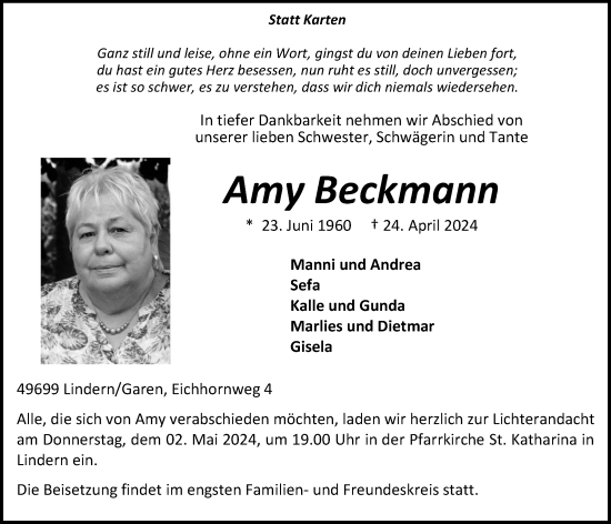 Anzeige von Amy Beckmann von OM-Medien