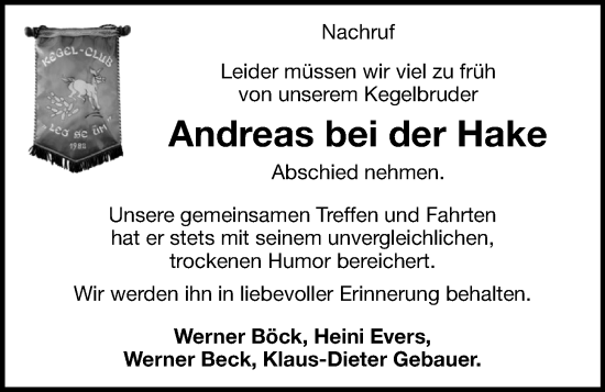 Anzeige von Andreas bei der Hake von OM-Medien