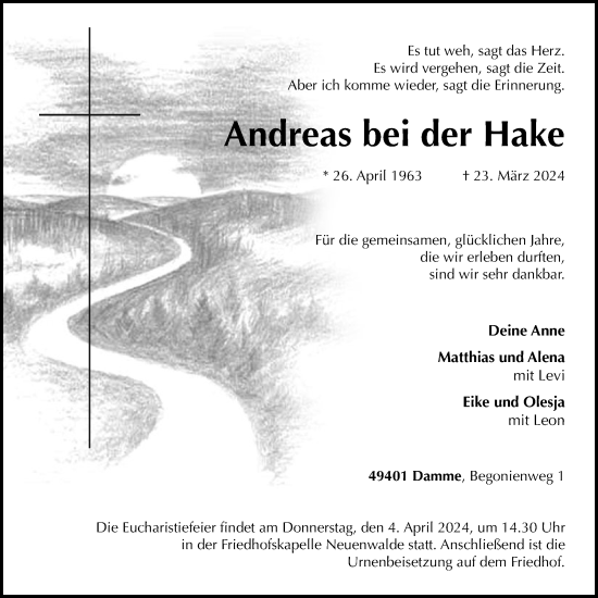 Anzeige von Andreas bei der Hake von OM-Medien